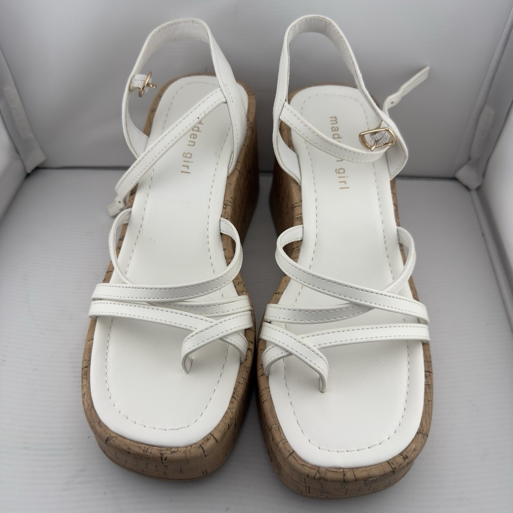 Madden‎ Girl Size 9 White Vault Wedge Platform Sandals Cork Coquette Beachy NWOB